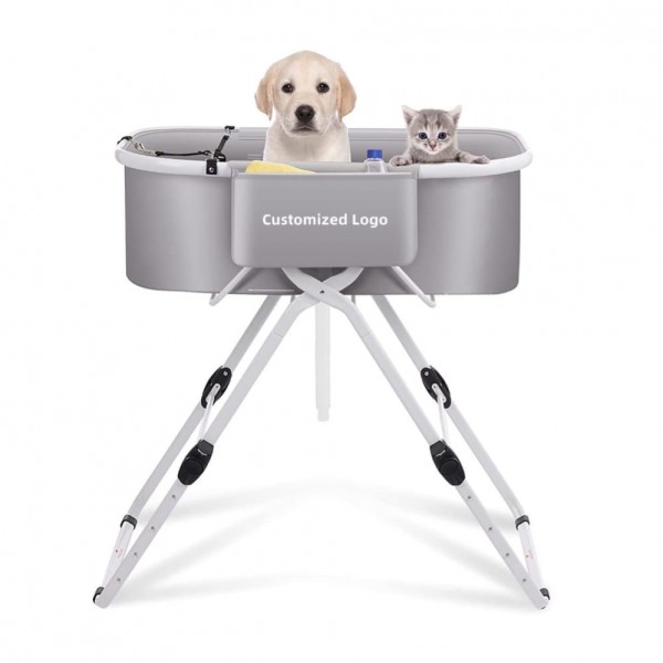 Elevated Dog Bath Tubs, Adjustable Folding Bathing Station for Indoor